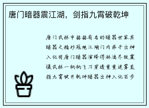 唐门暗器震江湖，剑指九霄破乾坤